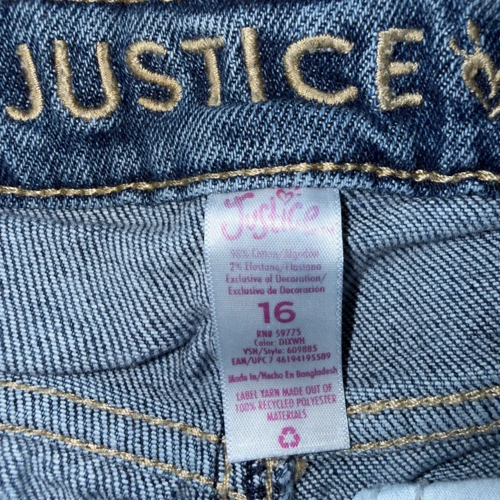 Justice Girl Distressed Denim Jean Shorts Medium Wash Size 16 Rolled Cuff 609885